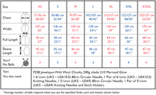 Load image into Gallery viewer, Size chart for Sirdar 10801 Jewelspun Chunky Cardigan Knitting Pattern with measurements in centimeters and inches, including yarn and needle requirements.