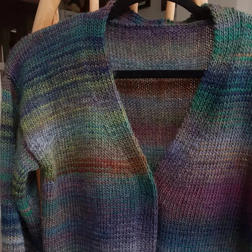 Multi coloured  blues and greens Cardigan Knitting kit  