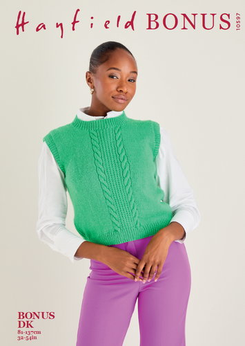 Sirdar 10597 Hayfield Bonus DK Cable Tank Knitting Pattern [Digital Download]