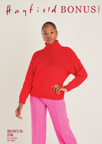 Sirdar 10598 Hayfield Bonus DK Roll Neck Sweater Knitting Pattern [Digital Download]