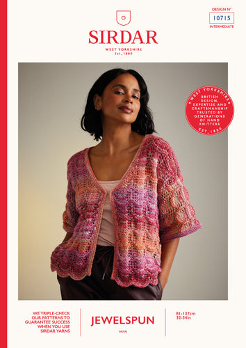 Sirdar 10715 Jewelspun Aran Lace Stitch Cardigan Knitting Pattern
