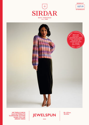 Sirdar 10719 Jewelspun Aran Bell Sleeve Sweater Knitting Pattern [Digital Download]