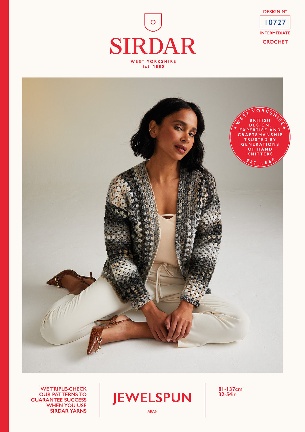 Sirdar 10727 Jewelspun Aran Granny Stitch Crocheted Cardigan Pattern [Digital Download]