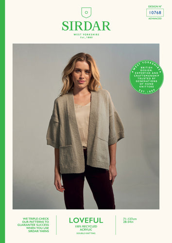 Sirdar 10768 Loveful 100% Recycled Acrylic Double Knit Cardigan Knitting Pattern [Digital Download]