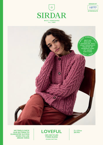 Sirdar 10777 Loveful 100% Recycled Tweed Double Knit Cabled Cardigan Knitting Pattern [Digital Download]