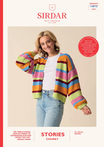 Sirdar 10870 Stories Chunky Striped Cardigan Knitting Pattern [Digital Download]