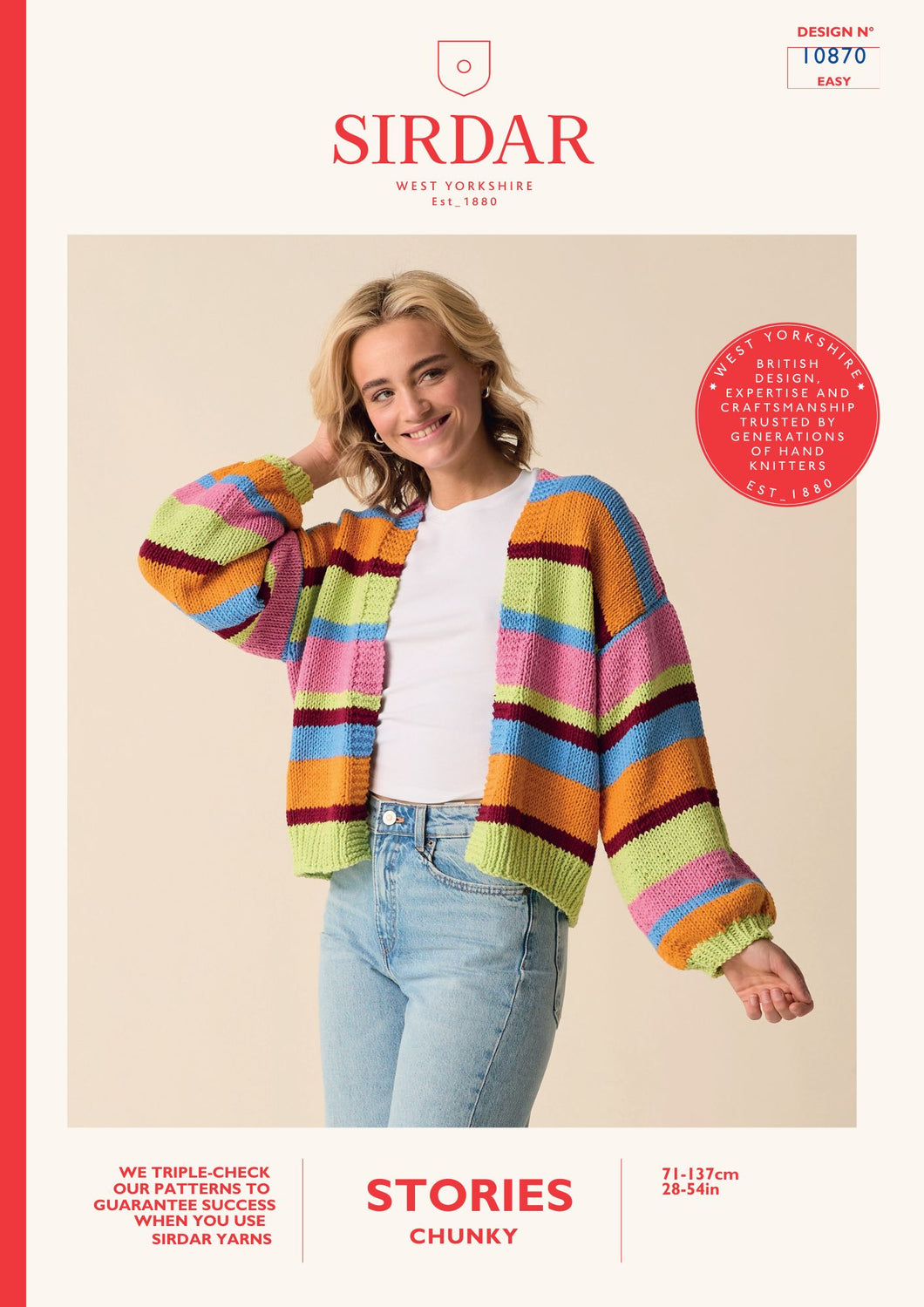 Sirdar 10870 Stories Chunky Striped Cardigan Knitting Pattern [Digital Download]