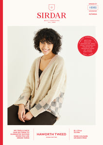 Sirdar 10302 Haworth Tweed Double Knit Intarsia Detail Cardigan Knitting Pattern [Digital Download]