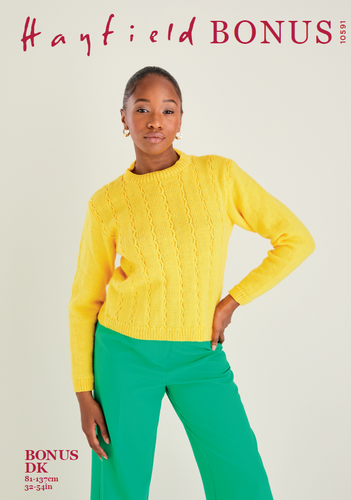 Sirdar 10591 Hayfield Bonus DK Stitch Detail Crew Neck Knitting Pattern [Digital Download]