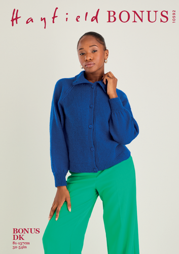 Sirdar 10592 Hayfield Bonus DK Collared Cardigan Knitting Pattern [Digital Download]