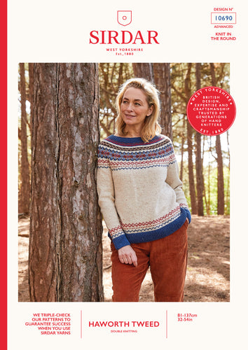 Sirdar 10690 Haworth Tweed Double Knit Fair Isle Yoke Sweater (top down) Knitting Pattern [Digital Download]