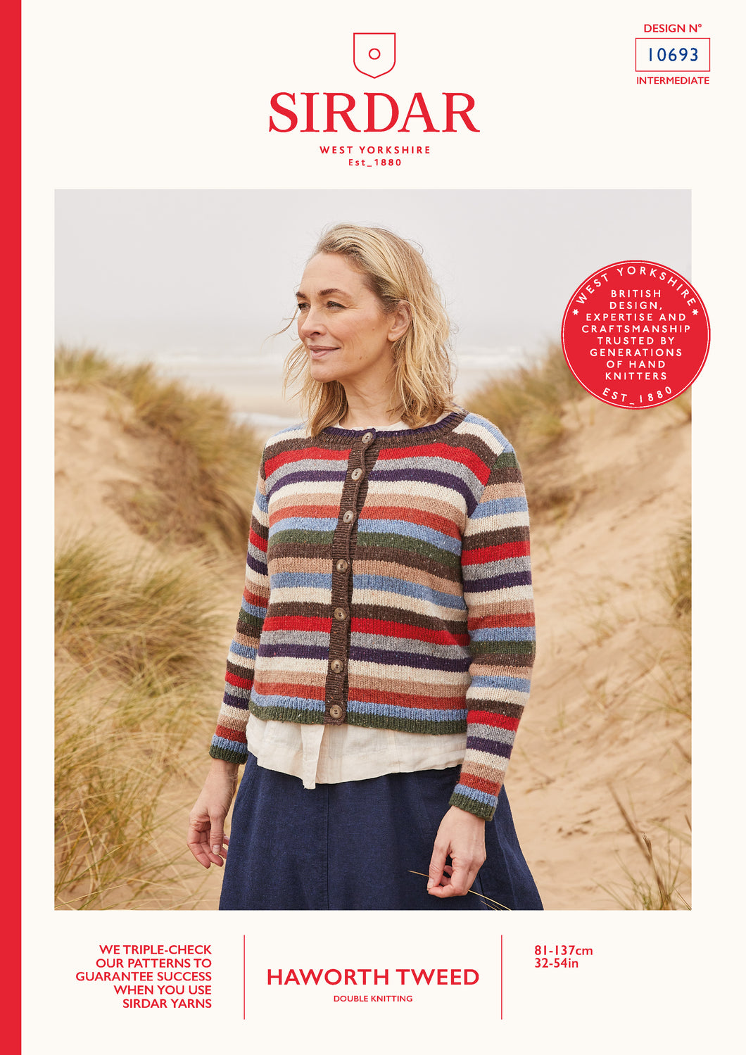 Sirdar 10693 Haworth Tweed Double Knit Striped Crew Neck Cardigan Knitting Pattern [Digital Download]