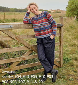 Sirdar 10699 Haworth Tweed Double Knit Striped Crew Neck Sweater Knitting Pattern [Digital Download]