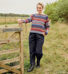 Sirdar 10699 Haworth Tweed Double Knit Striped Crew Neck Sweater Knitting Pattern [Digital Download]