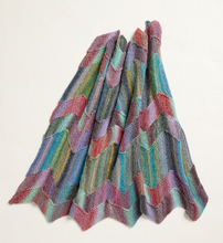 Load image into Gallery viewer, Multicoloured Sirdar 10708 Jewelspun Chunky knitted blanket on a white background