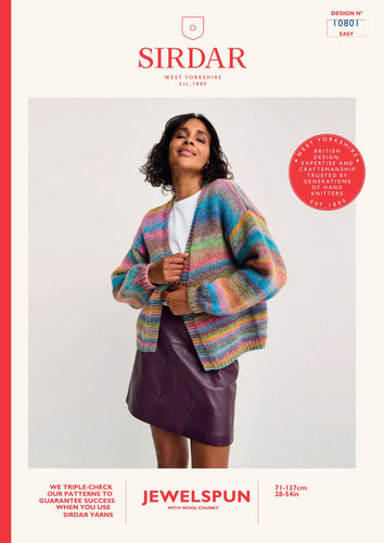 Sirdar 10801 Jewelspun Chunky Cardigan Knitting Pattern front cover 
