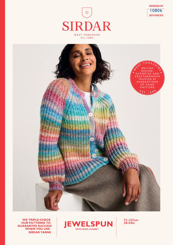 Sirdar 10806 Jewelspun Chunky Fishermans Rib Cardigan Knitting Pattern [Digital Download]