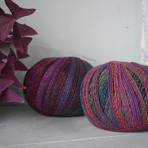 Sirdar Jewelspun yarn colour 847 Midnight Fjprds, shades of blue, red, purple and green