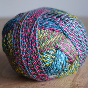 A ball of sock yarn Schoppel Zauberball Crazy 2389 Anniversary Party