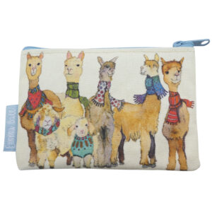 Emma Ball zipped coin purse featuring the wooly alpacas