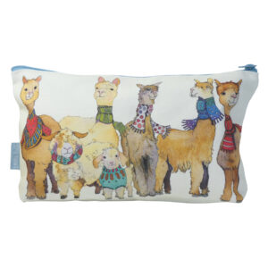 Emma Ball zipped pouch featuring the wooly alpacas