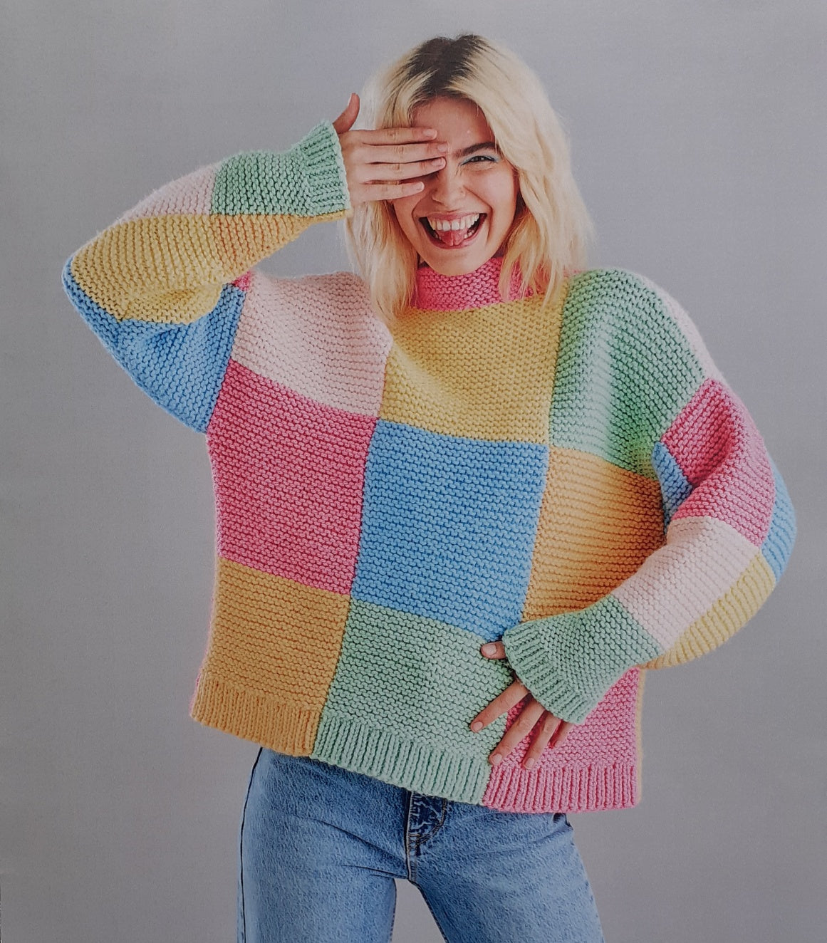 Pink multicoloured Block Jumper Knitting Kit – Knit One Kits