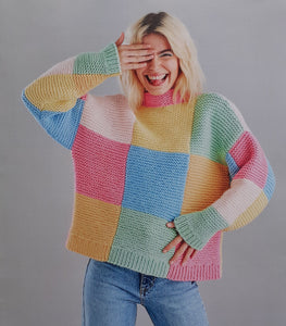 Colour blocked knitted jumper available in 6 sizes from 32" to 54"