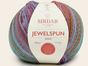 Sirdar Jewelspun yarn colour 844 Glacier, shades of blue, orange, green and pink