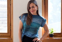 Load image into Gallery viewer, Boat neck t-shirt knitting kit in blue melange Urth yarn