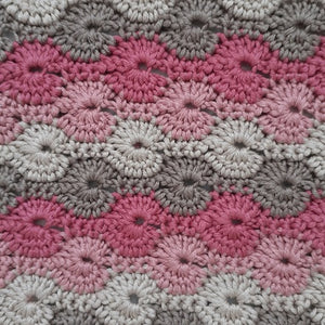 Cushion cover crochet kit in raspberry sundae colourways
